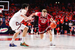 Tucker DeVries drives at Illinois.