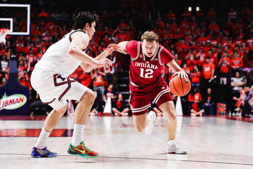 Tucker DeVries drives at Illinois.