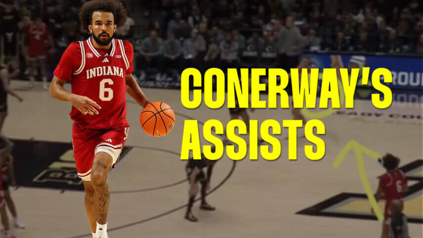 Tayton Conerway dribbles a basketball.