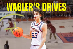 Keaton Wagler dribbles a basketball.