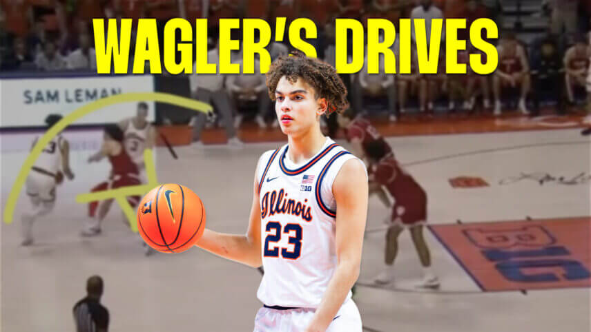 Keaton Wagler dribbles a basketball.