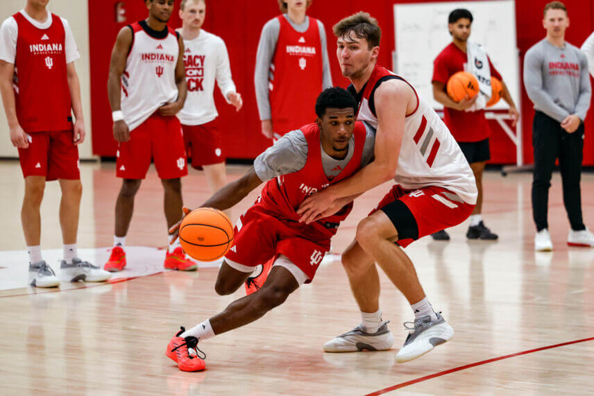 Prince Alexander Moody handles the ball in an IU practice.