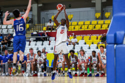 Aiden Sherrell takes a shot in the FISU America Games.