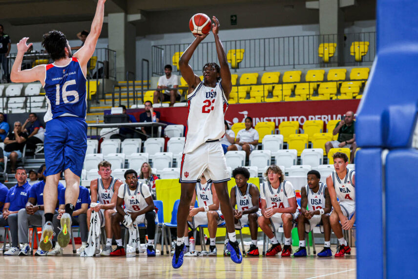 Aiden Sherrell takes a shot in the FISU America Games.