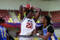Aiden Sherrell in the FISU America Games in Lima, Peru.