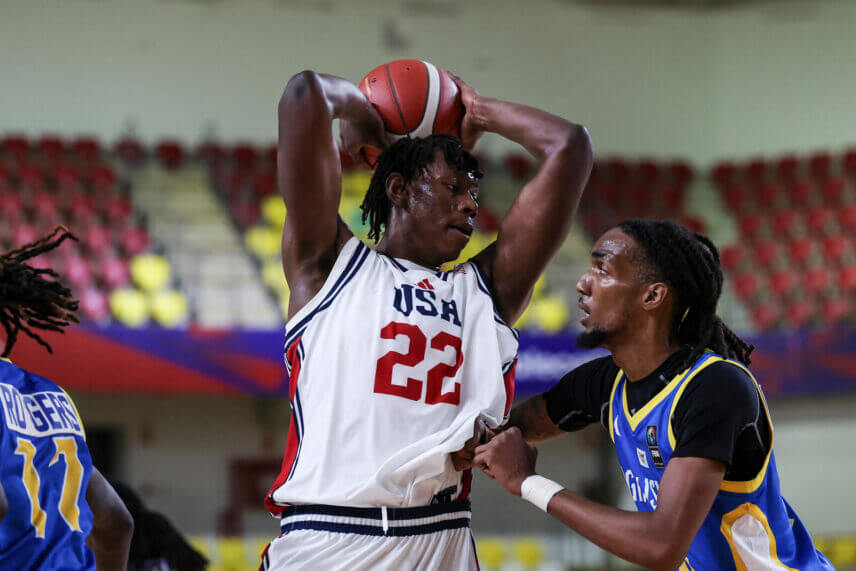 Aiden Sherrell in the FISU America Games in Lima, Peru.