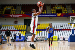 Bryce Lindsay attempts a 3-point shot.
