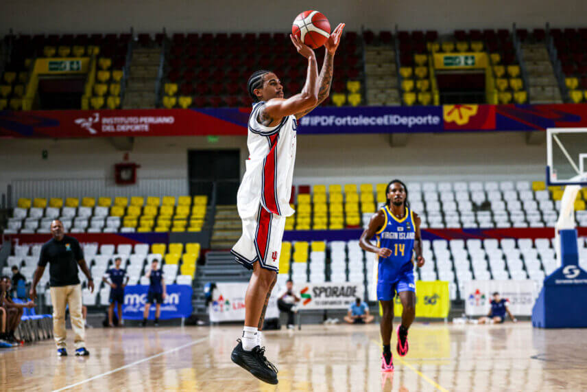 Bryce Lindsay attempts a 3-point shot.