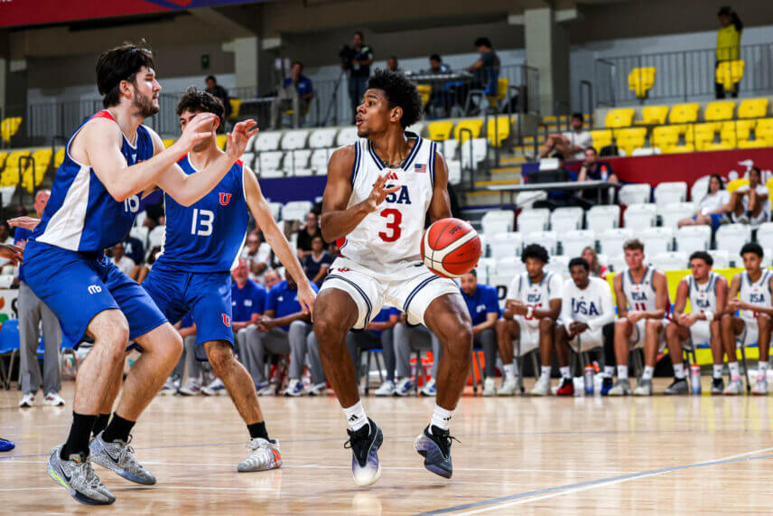 Jaeden Mustaf waits to make a pass in the FISU America Games.