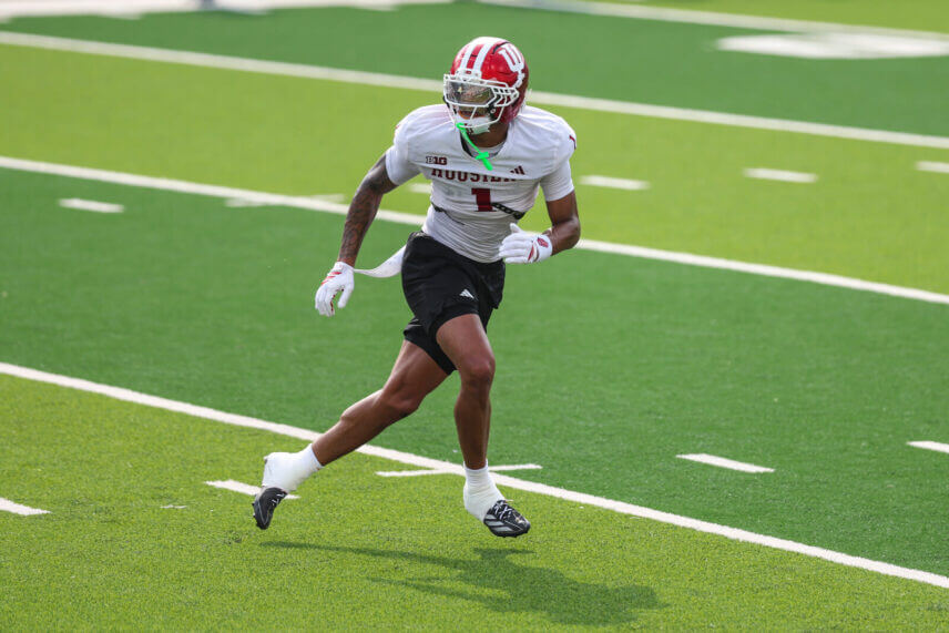 IU football's Amare Ferrell at a practice in 2026 fall camp.