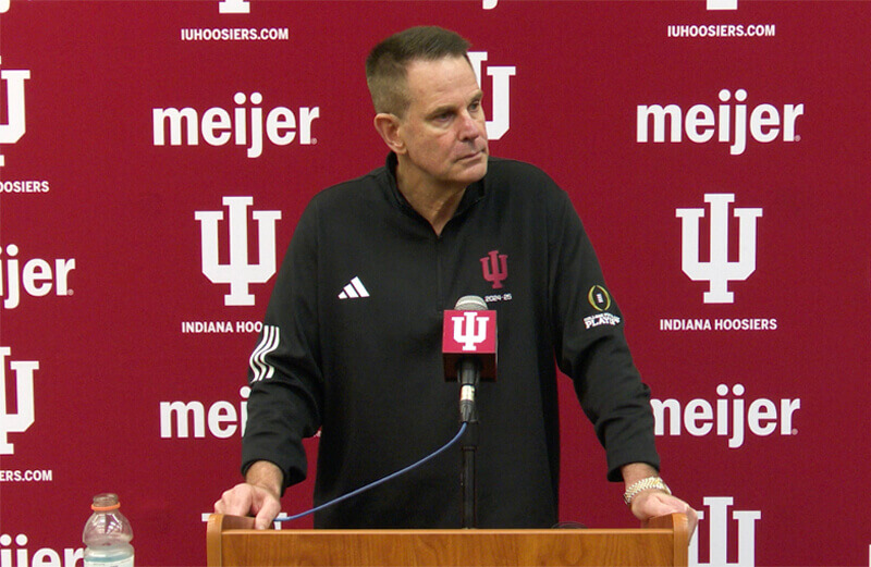 Curt Cignetti addresses the media following the first day of fall camp for IU football.