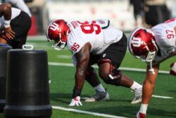Tyrique Tucker on the defensive line for IU football at practice.