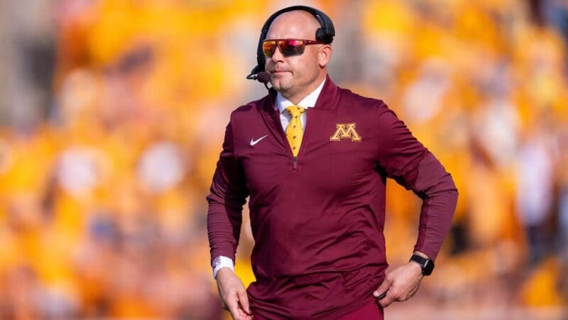 PJ Fleck on the sidelines for Minnesota.